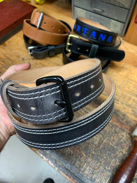 Handmade Double Stitched Leather Belt in Waxed Tan with White Stitching  (order one size larger than the waist)