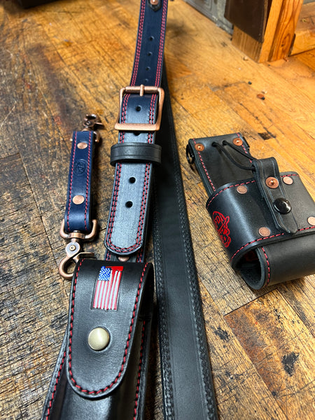 Leather Lined Radio Strap Set Builder ( DOUBLE LINE STITCHED)