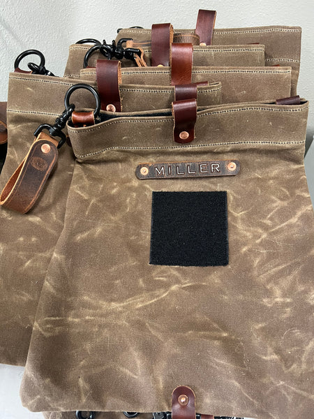 SCBA Mask / Utility Bag/ VELCRO PATCH..Waxed Canvas and Leather ...FLEECE LINING