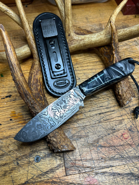 Forged Damascus EDC Style Knife / Black & Grey