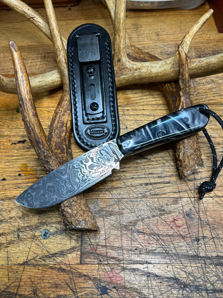 Forged Damascus EDC Style Knife / Black & Grey