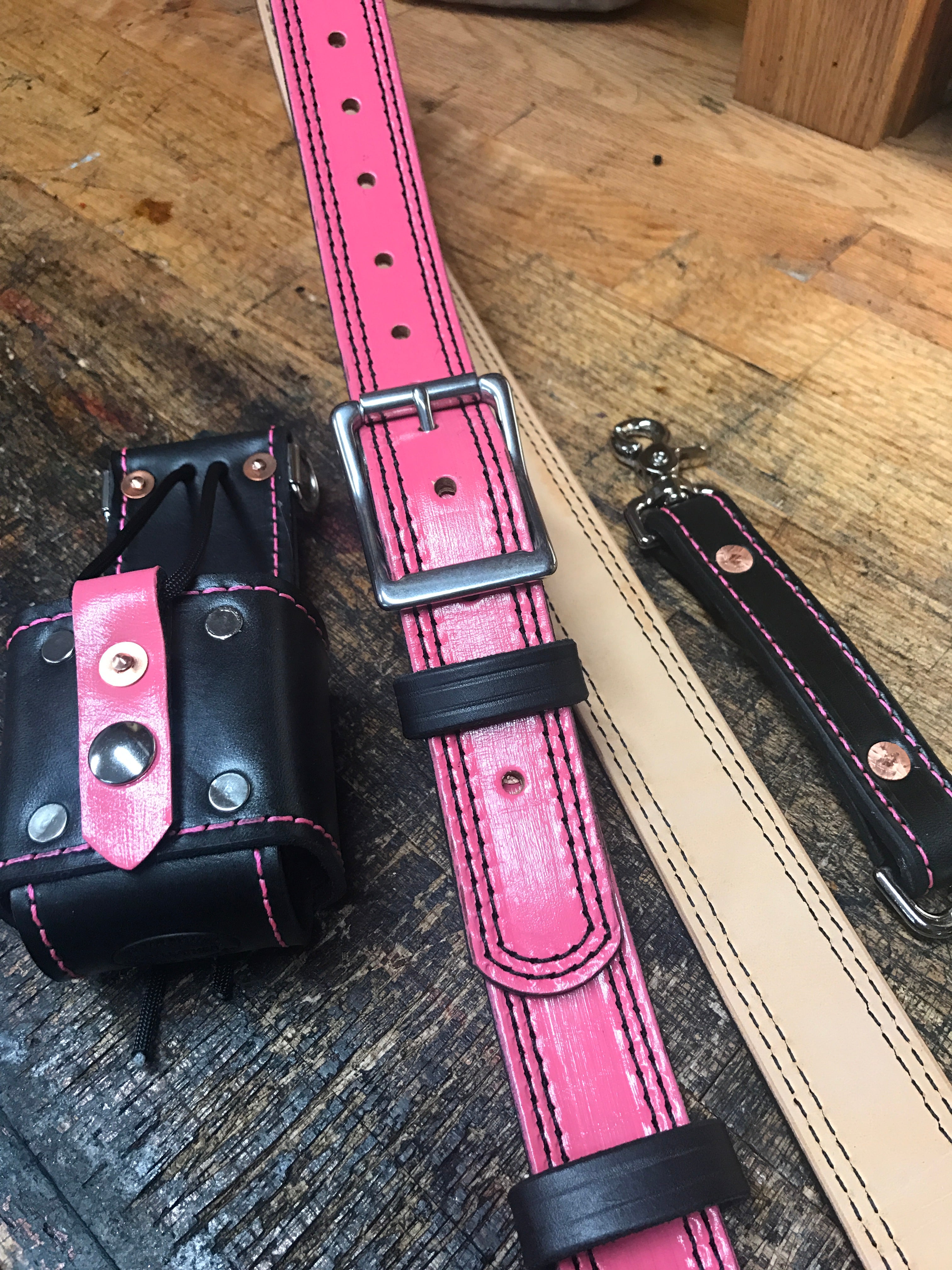 FDL Ultra-Premium Pink and Black Radio Strap Set - F.D. Leatherworks